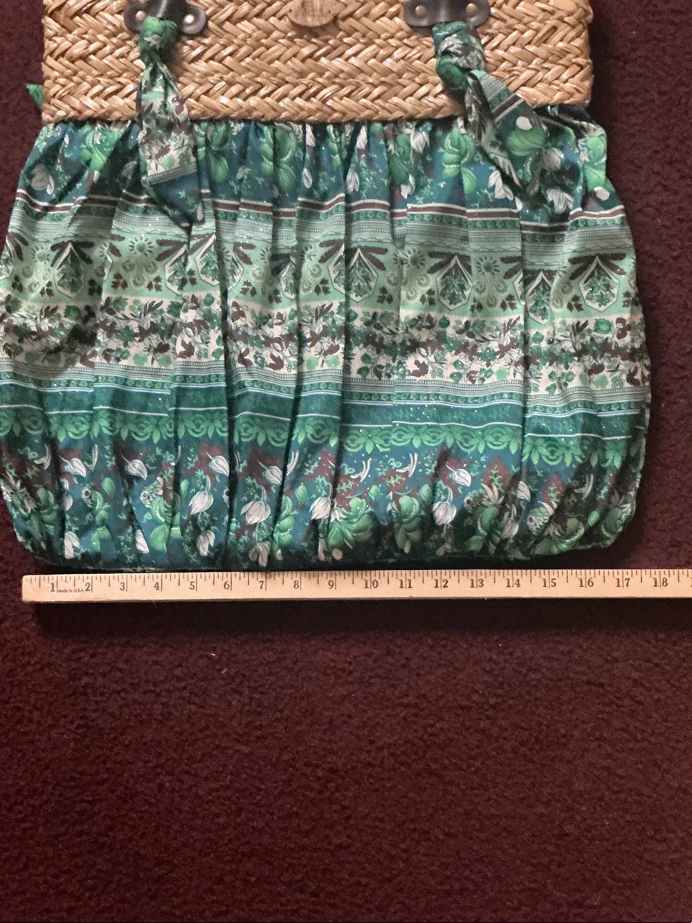 Woven Straw & Green Patterned Tote Bag